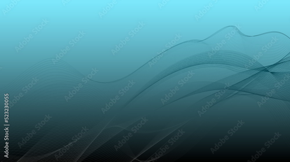 Poster abstract futuristic wavy stripes. abstract curved lines on a turquoise gradient background. abstract