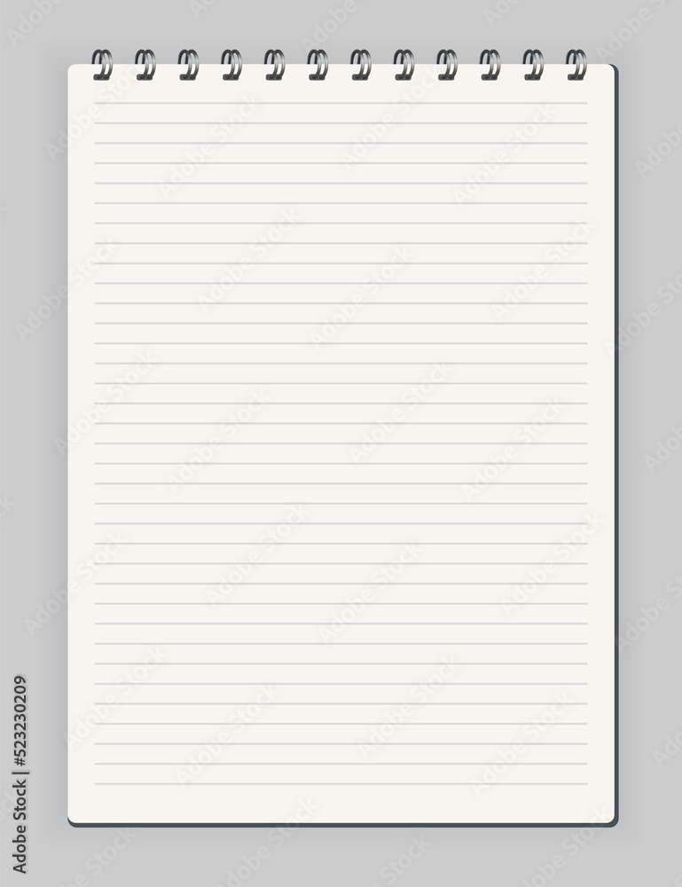 Poster notebook ined. sketchbook blank page. notepad isolated mockup. blank mock up with shadow. art design