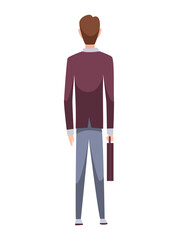 People character back view. Young human. Cartoon  man standing illustration. Adult people from behind. Male character in casual outfit