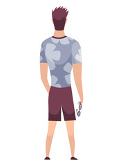 People character back view. Young human. Cartoon  man standing illustration. Adult people from behind. Male character in casual outfit