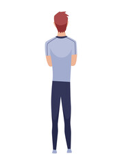 People character back view. Young human. Cartoon  man standing illustration. Adult people from behind. Male character in casual outfit