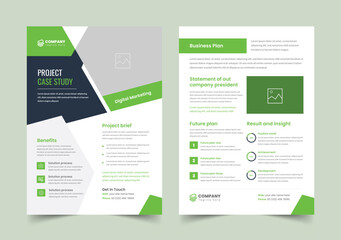 Fototapeta na wymiar Case Study Flyer Design vector template, Business Case Study Booklet Layout, Double Side Flyer