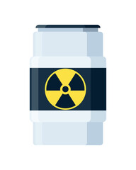 Toxic chemical barrel. Steel tank with radioactive waste. Container radiation icon in flat style. Dangerous substance. Storage of nuclear components