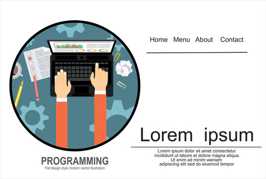 Programming and coding, website development, web design. Flat vector illustration