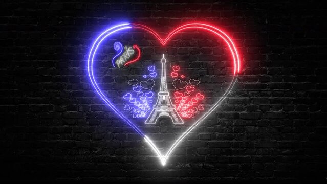 animation of eiffel tower on the wall with the colors of the french flag. symbol of france.travel France.Paris