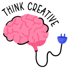 Modern flat sticker icon of creative brain