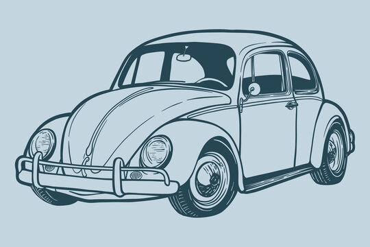 Classic Blue car - vector illustration - Out line