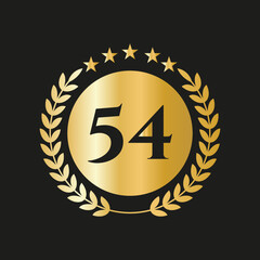 54 Years Anniversary Celebration Icon Vector Logo Design Template With Golden Concept