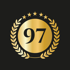 97 Years Anniversary Celebration Icon Vector Logo Design Template With Golden Concept