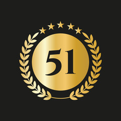 51 Years Anniversary Celebration Icon Vector Logo Design Template With Golden Concept