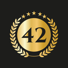 42 Years Anniversary Celebration Icon Vector Logo Design Template With Golden Concept