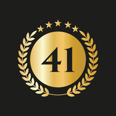 41st Years Anniversary Celebration Icon Vector Logo Design Template With Golden Concept