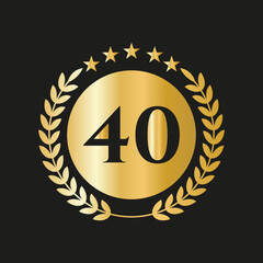 40th Years Anniversary Celebration Icon Vector Logo Design Template With Golden Concept