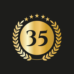 35th Years Anniversary Celebration Icon Vector Logo Design Template With Golden Concept