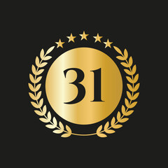 31st Years Anniversary Celebration Icon Vector Logo Design Template With Golden Concept