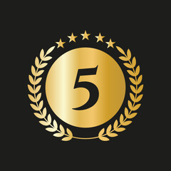 5th Years Anniversary Celebration Icon Vector Logo Design Template With Golden Concept