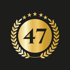 47 Years Anniversary Celebration Icon Vector Logo Design Template With Golden Concept