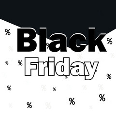 the inscription black Friday on a white background with percentages falling from a black cloud
