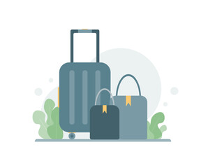 Travel suitcase illustration, render style luggage bags of different size. Perfect vector graphics