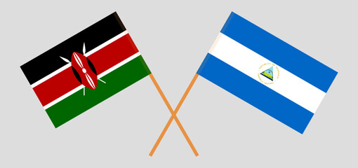 Crossed flags of Kenya and Nicaragua. Official colors. Correct proportion