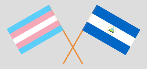 Fototapeta na wymiar Crossed flags of Transgender Pride and Nicaragua. Official colors. Correct proportion