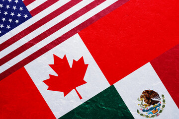 USMCA United States Mexico Canada Agreement US, Canadian and Mexican flags