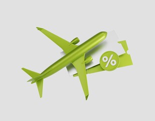 Stylized illustration of air travel with cheap plane tickets. Sale of air tickets. 3d rendering.
