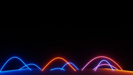 Abstract colorful neon glowing light background. Speed light illuminated. Florescent on the dark scene. Curvy moving line shape. 3D render.