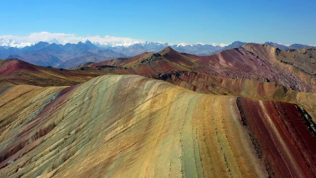Aerial Forward Scenic Shot Of Winikunka Mountain Range During Winter - Cusco, Peru