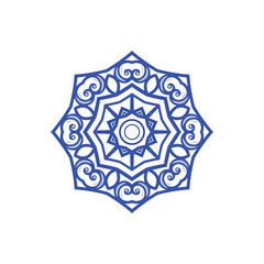 blue round ornament mandala vector design on white isolated background