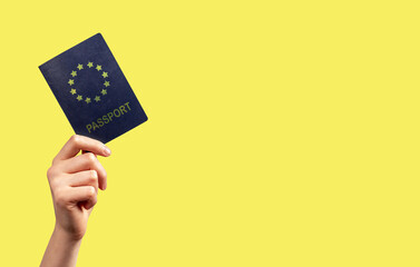 EU passport, ID pass on banner for ad background. High quality photo