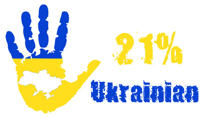 21 percent of the Ukrainian nation with a palm in the colors of the national flag and a map of Ukraine