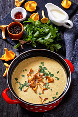 Kanttarellikeitto Finnish Chanterelle Soup in pot