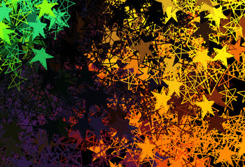 Dark Multicolor vector background with xmas snowflakes, stars.