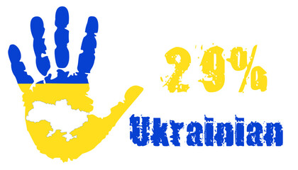 Fototapeta premium 29 percent of the Ukrainian nation with a palm in the colors of the national flag and a map of Ukraine