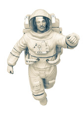astronaut floating pose in a white background