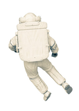 astronaut float back pose in a white background rear view