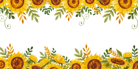Watercolor illustration of cartoon simple sunflowers isolated. For summer vibe designs and decorations