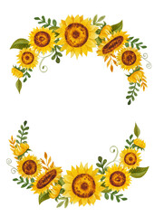 Watercolor illustration of cartoon simple sunflowers isolated. For summer vibe designs and decorations