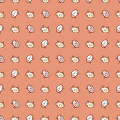 Doodle seamless pattern with sad cats faces. Cute animalistic print for fabric, T-shirt, stationery. Hand drawn illustration for decor and design.