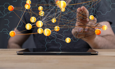 Abstract network of physical devices on the Internet using a network connection with statistics...