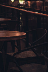 a table and a chair in a cafe