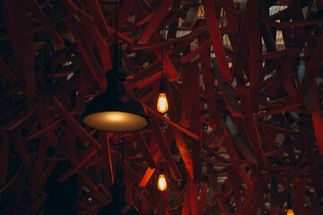 light bulbs in the cafe. the light bulb creates a cozy atmosphere