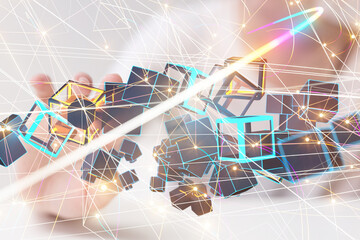 Neural network 3D illustration. Big data and cybersecurity