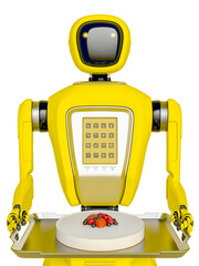 waiter robot holding a cheesecake