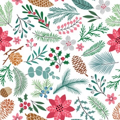 Fototapeta na wymiar Winter christmas flora plant seamless pattern