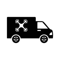 Logistics shipment drone van icon | Black Vector illustration |