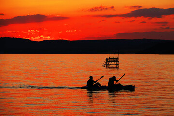 Sunset light over Sempach lake in Switzerland, Europe