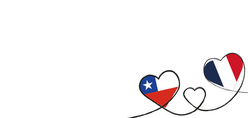 Drei Herzen mit der Fahne von Frankreich und Chile