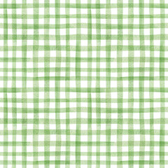Colorful green checkered pattern. Seamless watercolor abstract geometric pattern - obrazy, fototapety, plakaty
